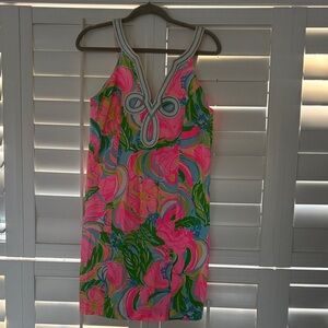 Lilly Pulitzer Hot Pink Floral Mini Dress with Green & Blue Print